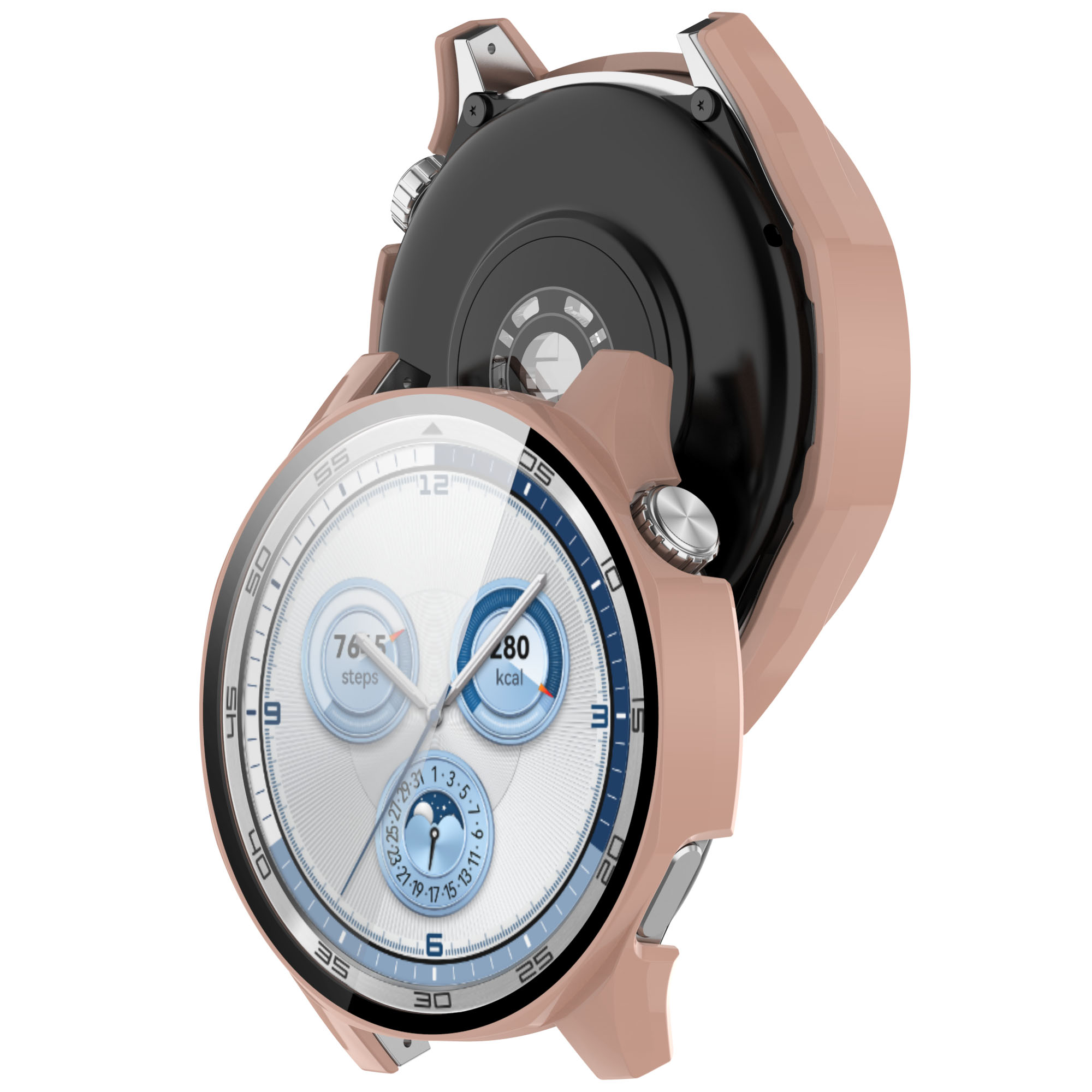 Etui ze szkłem do zegarka Bizon Case Watch Adamo do Huawei Watch GT 5 46 mm, różowe